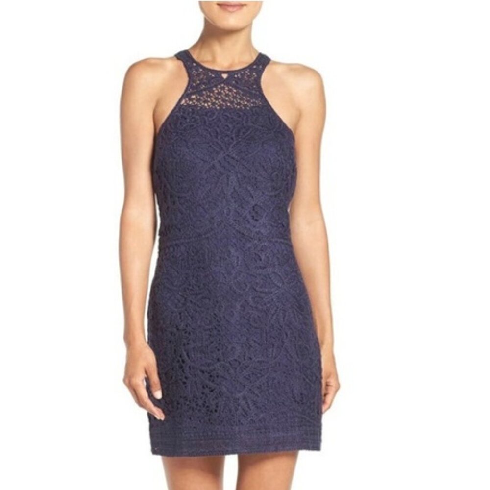 NEW Lilly Pulitzer Navy Jamie All Over Floral Crochet Shift Dress Size Medium